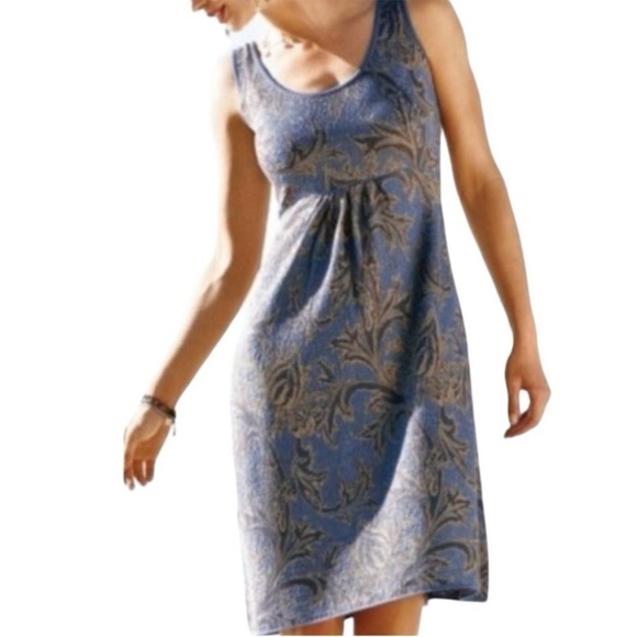 Peruvian Connection Al Fresco Pinafore Pima Cotton Tank Dress Blue Tan Sz M NEW - Picture 3 of 14